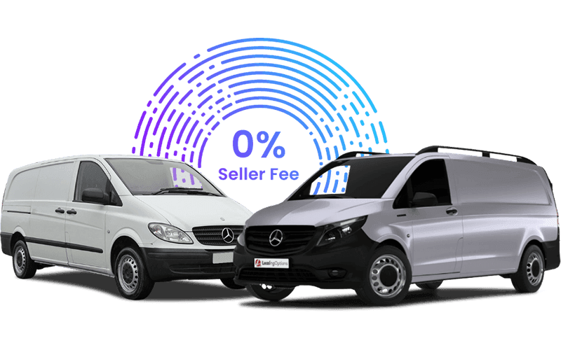 Collage of vehicles with 0% seller fee slogan