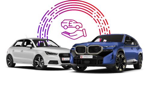 Collage of vehicles and decorative icon