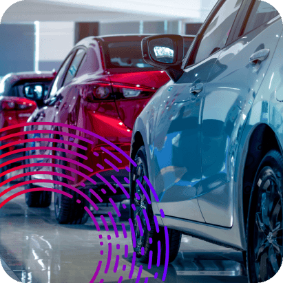Cars lined up in a showroom