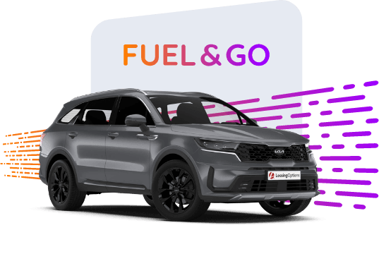 Collage of a kia vehicle with the fuel and go logo